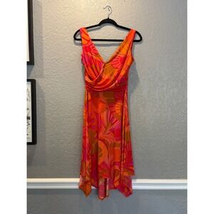 Maggy London Dress Size‎ 6 Sleeveless V-Neck Floral Print Orange Pink Party